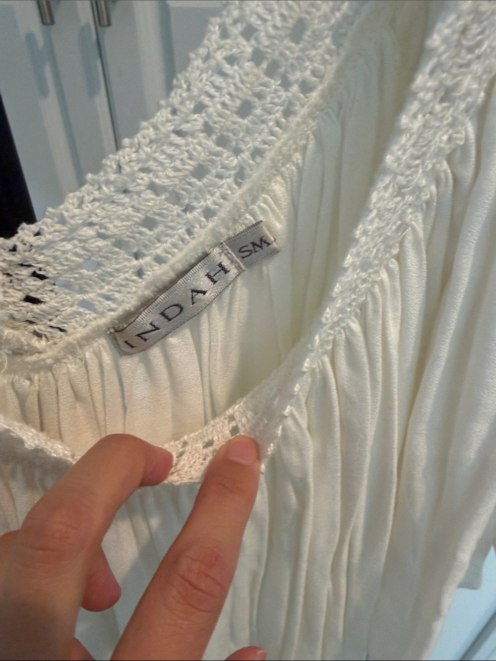 Indah Off-White Crochet V-Neck Boho Tunic - Picture 2 of 3